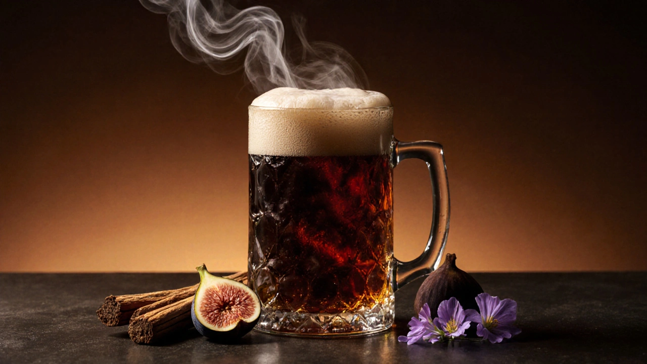 Tmavé pivo s zemní chutí a klidnou atmosférou ve sklenici při slabém osvětlení večera.