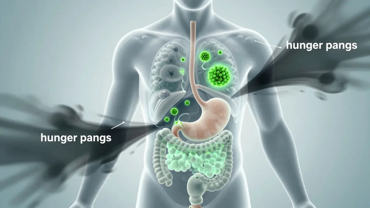 Abstraktní ilustrace metabolismu a sytosti podporované živinami z konopí.