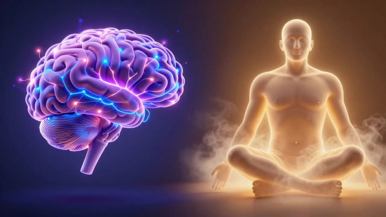 Konceptuální ilustrace rozdílu mezi psychoaktivitou a relaxací