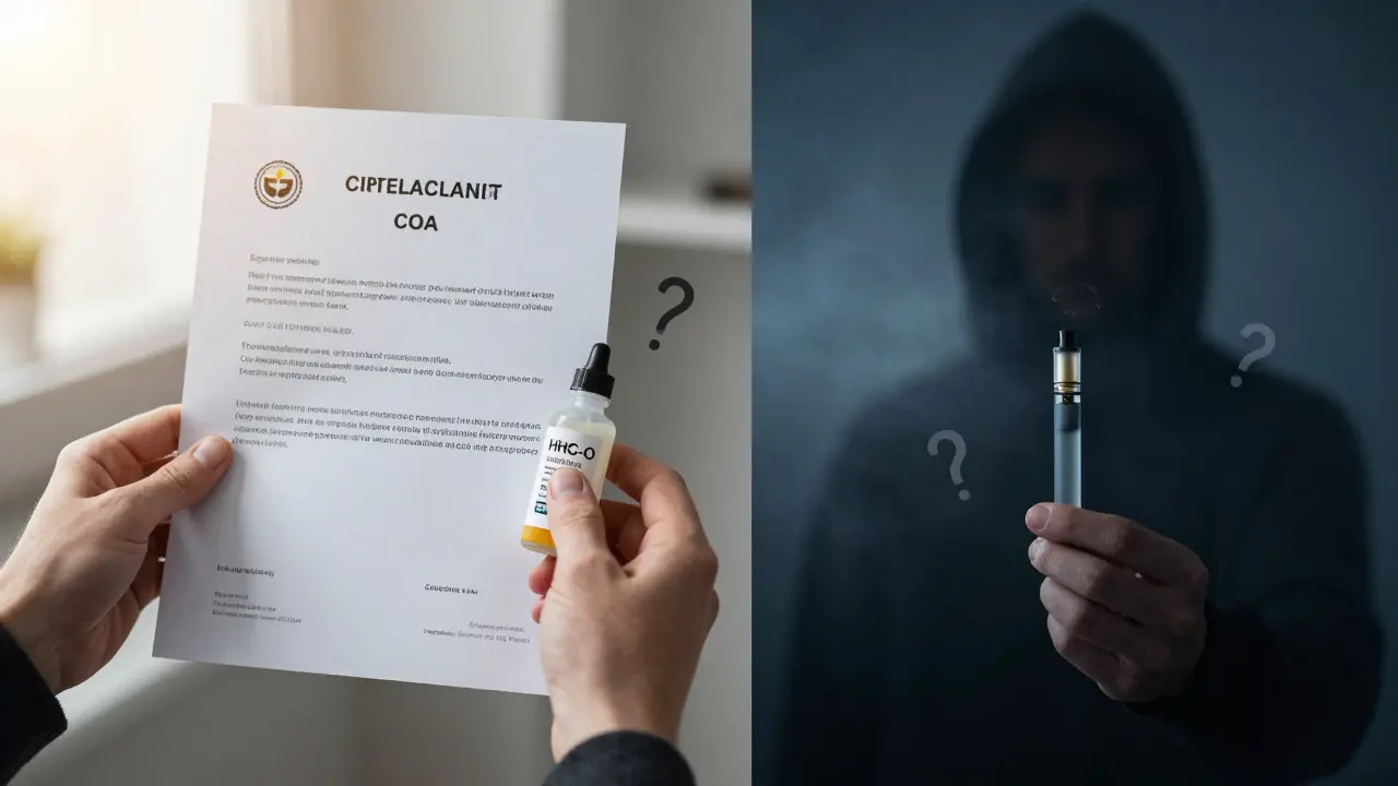 Rozdělená scéna ukazující legální CBD versus rizika syntetických látek