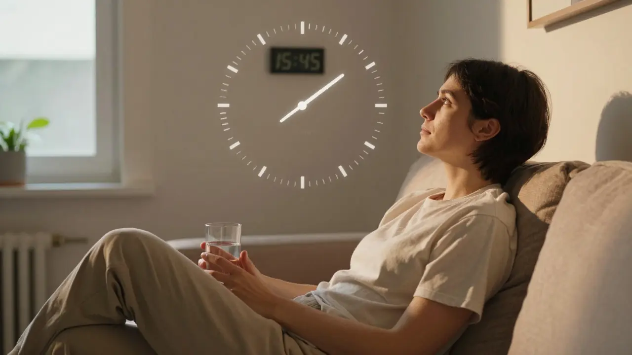Uvolněná osoba čeká na účinky nápoje doma s důrazem na trpělivost