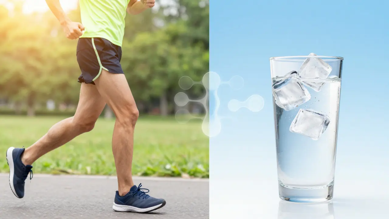 Běžec a sklenice vody symbolizující detoxikaci těla