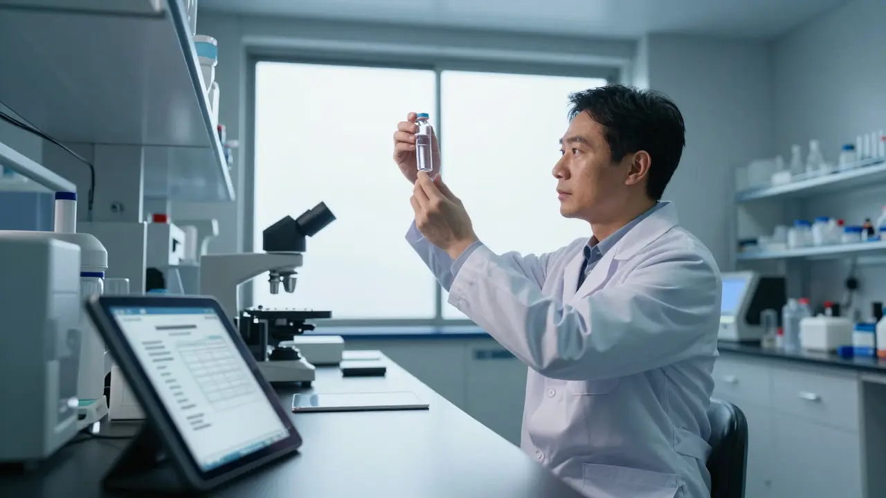 Vědec kontroluje kvalitu CBD produktu v laboratoři