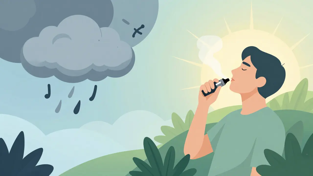 Konceptuální ilustrace relaxace pomocí CBD vapingu