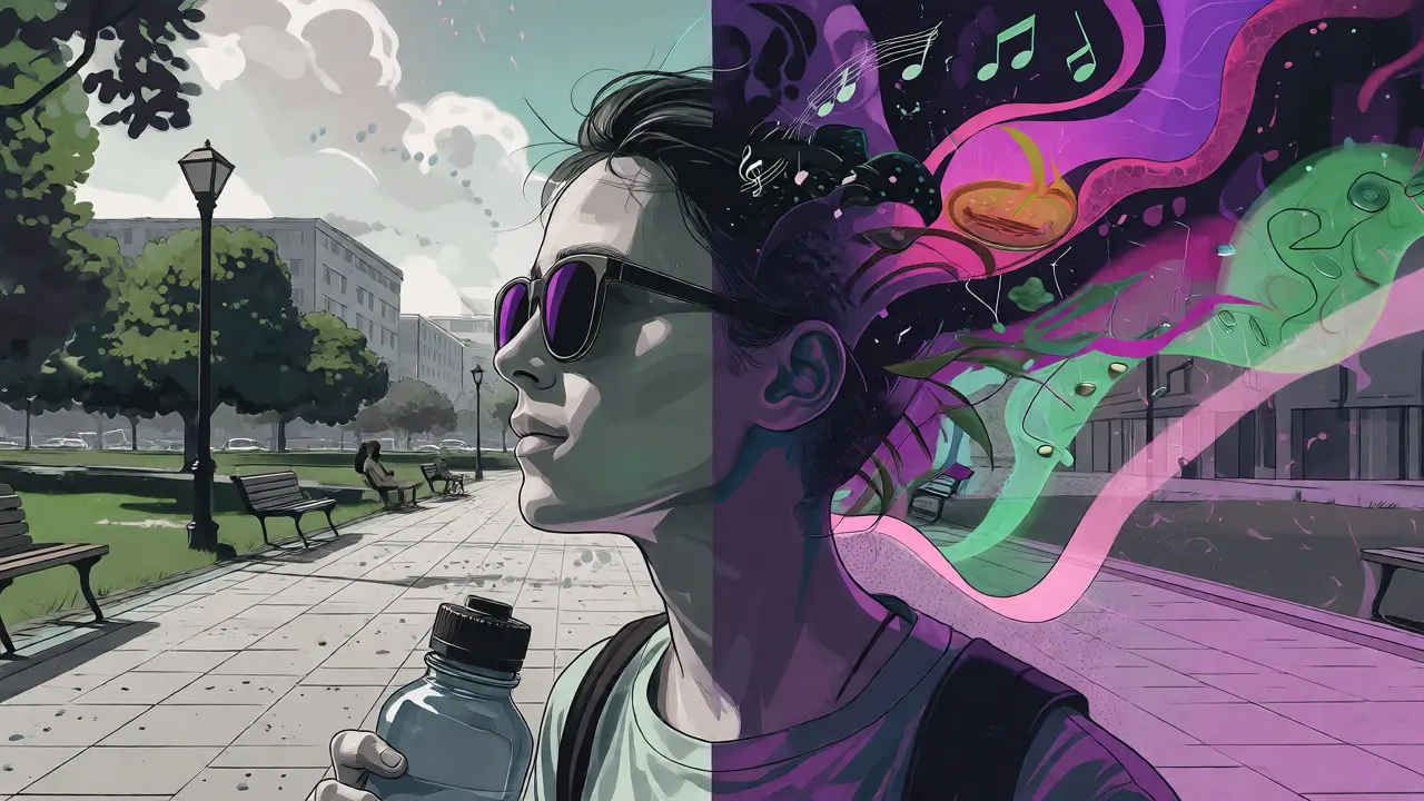 Konceptuální ilustrace skrytého stavu pod vlivem v městském prostředí