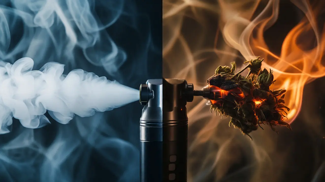 Porovnání čistého vapování a kouření konopných květů s rozdílným kouřem
